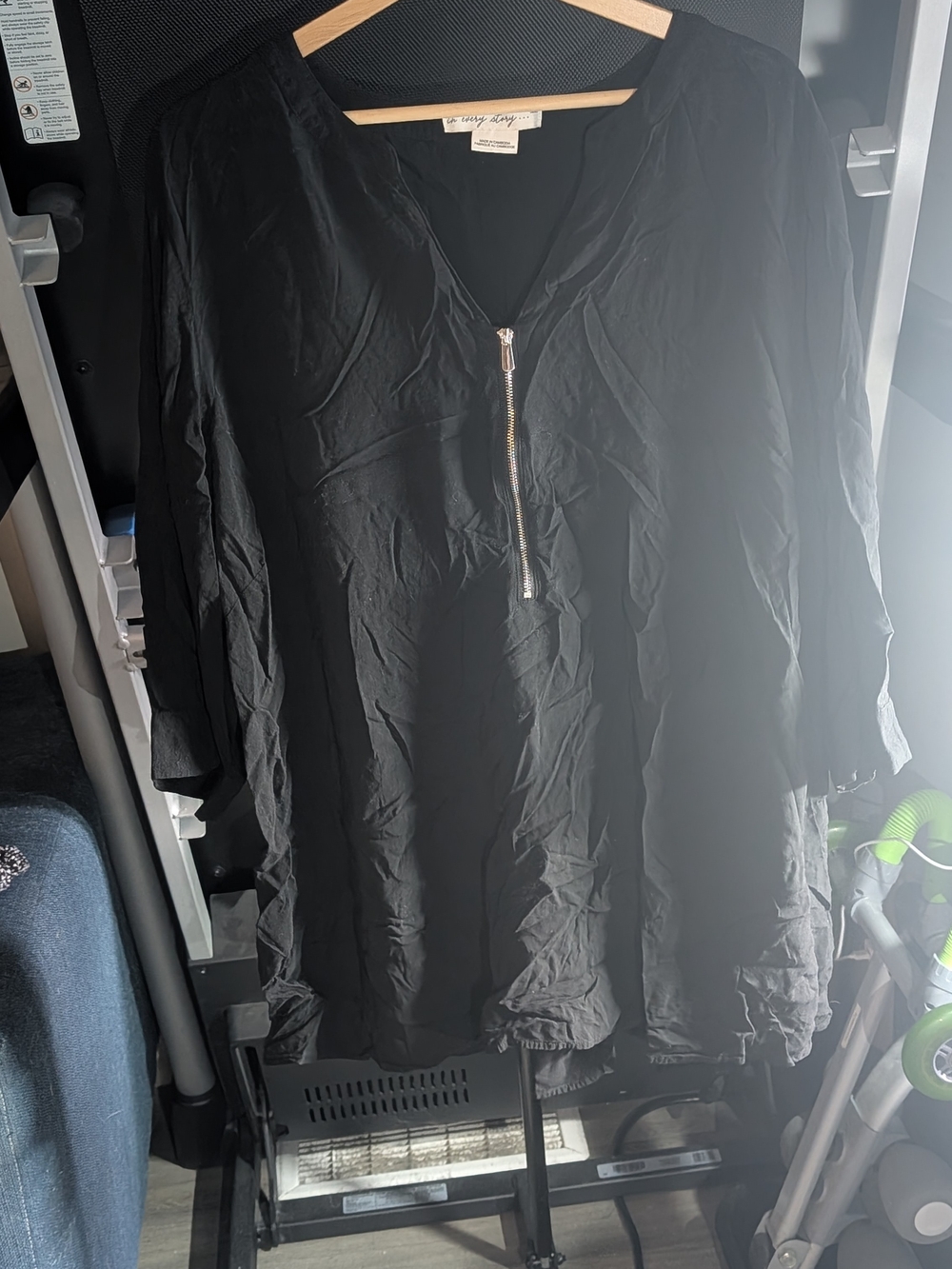 Black 1/4 Zip-Front Tunic Top